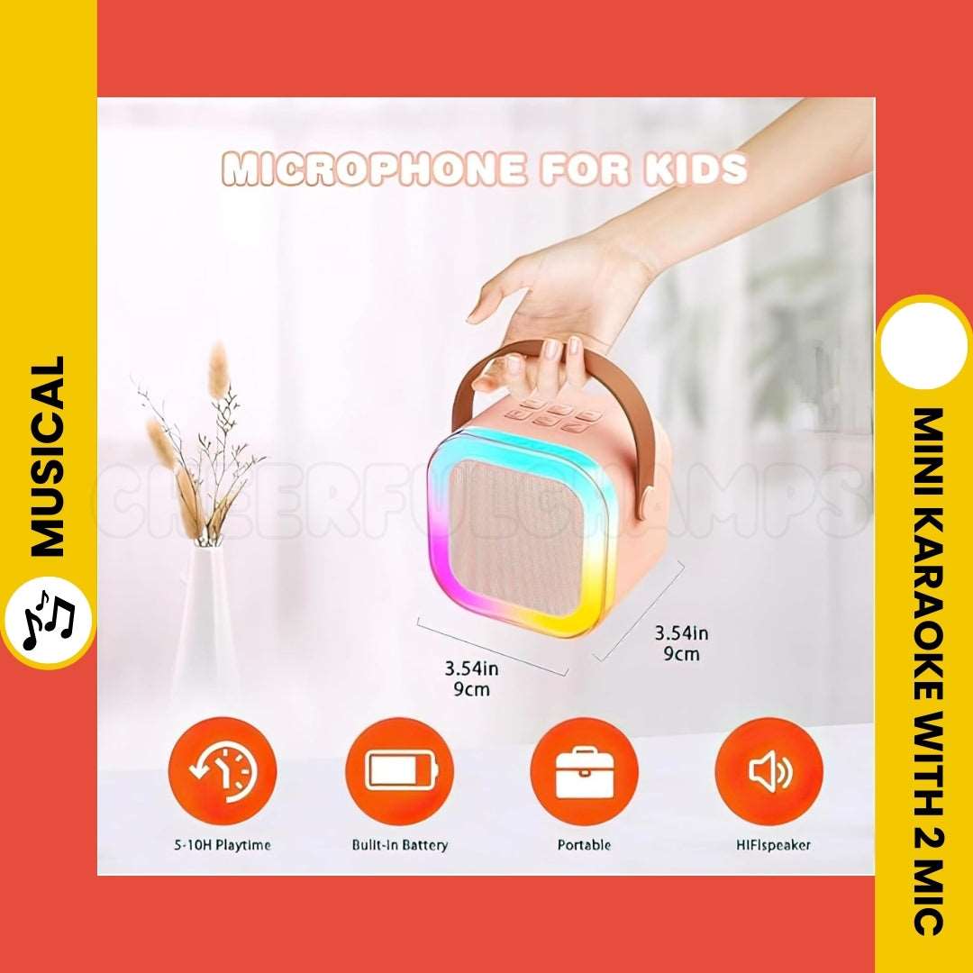 Mini Karaoke Machine - Bluetooth, Lights, Magic Voice | With 2 Microphone