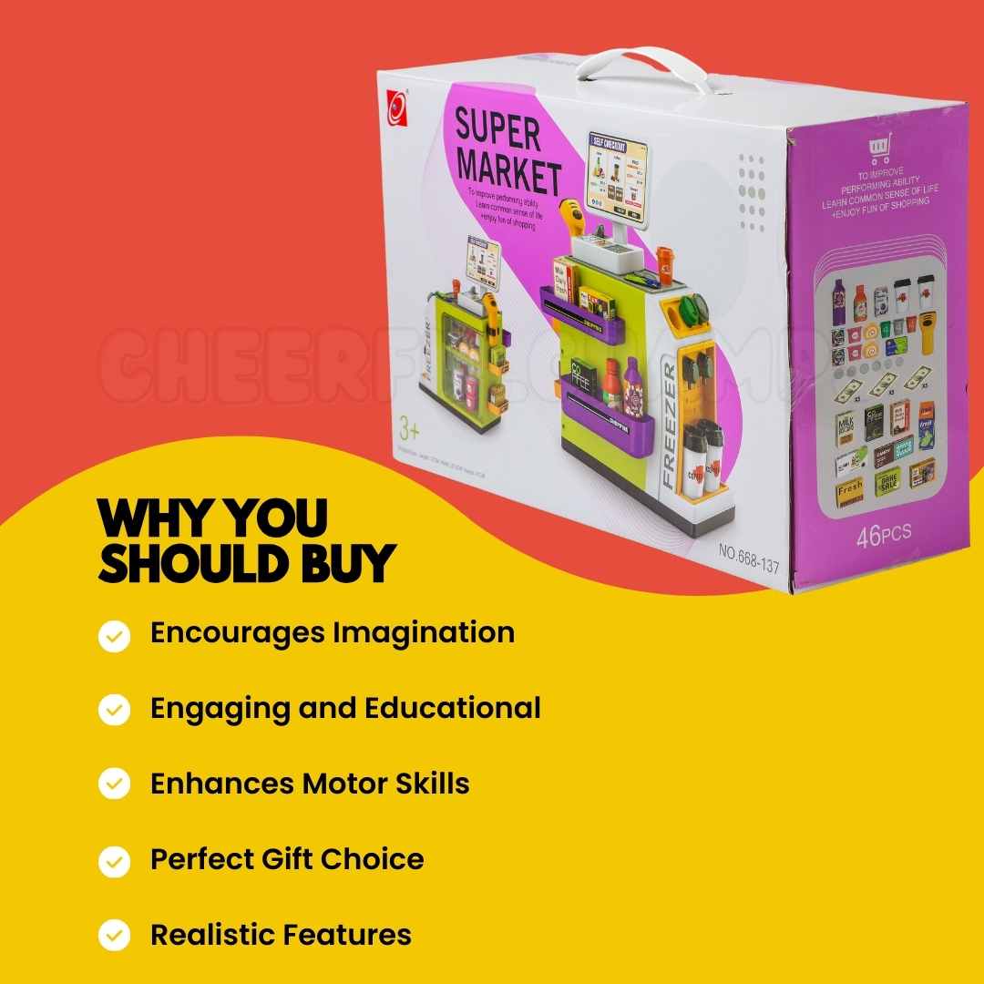 47-Piece Supermarket Set | Best Educational 3-in-1 Pretend Play Store for Kids |Cheerfulchamps