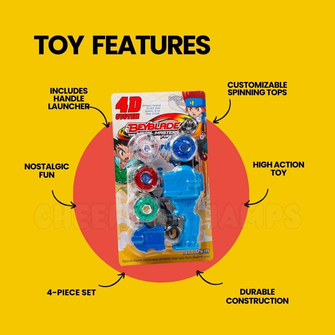 Beyblade Battle Set – 4 Spinning Tops and Handle Launcher