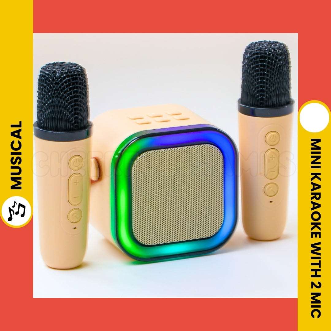 Mini Karaoke Machine - Bluetooth, Lights, Magic Voice | With 2 Microphone