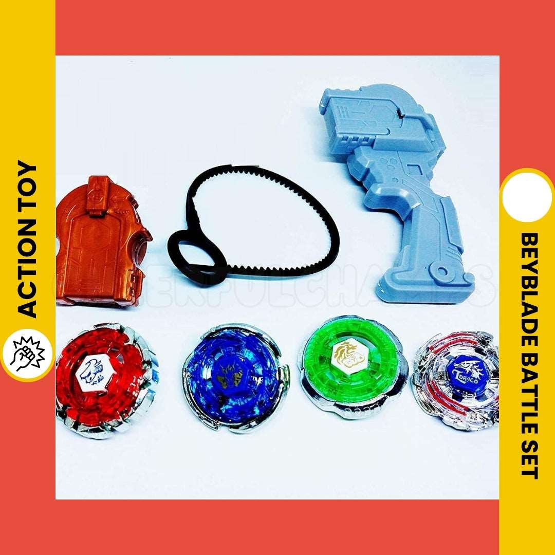 Beyblade Battle Set – 4 Spinning Tops and Handle Launcher