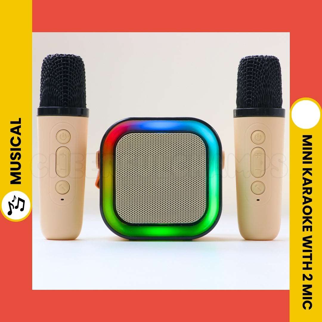 Mini Karaoke Machine - Bluetooth, Lights, Magic Voice | With 2 Microphone