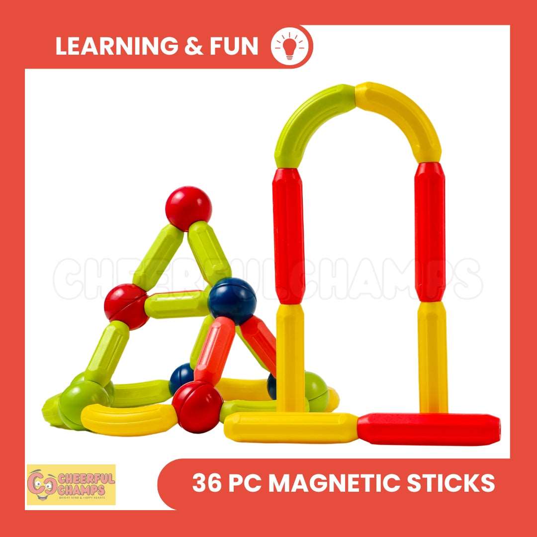 Magnetic Building Sticks For Kids Ages 3 and up (36-Piece Set)