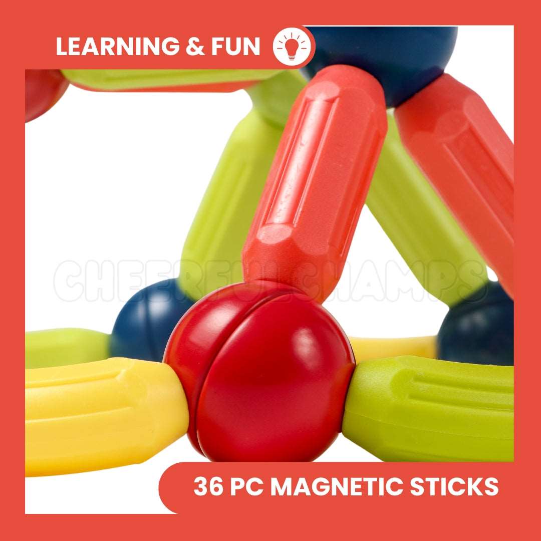 Magnetic Building Sticks For Kids Ages 3 and up (36-Piece Set)