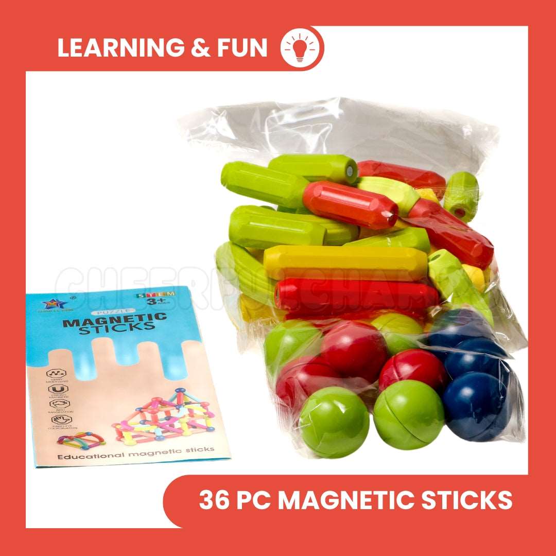 Magnetic Building Sticks For Kids Ages 3 and up (36-Piece Set)