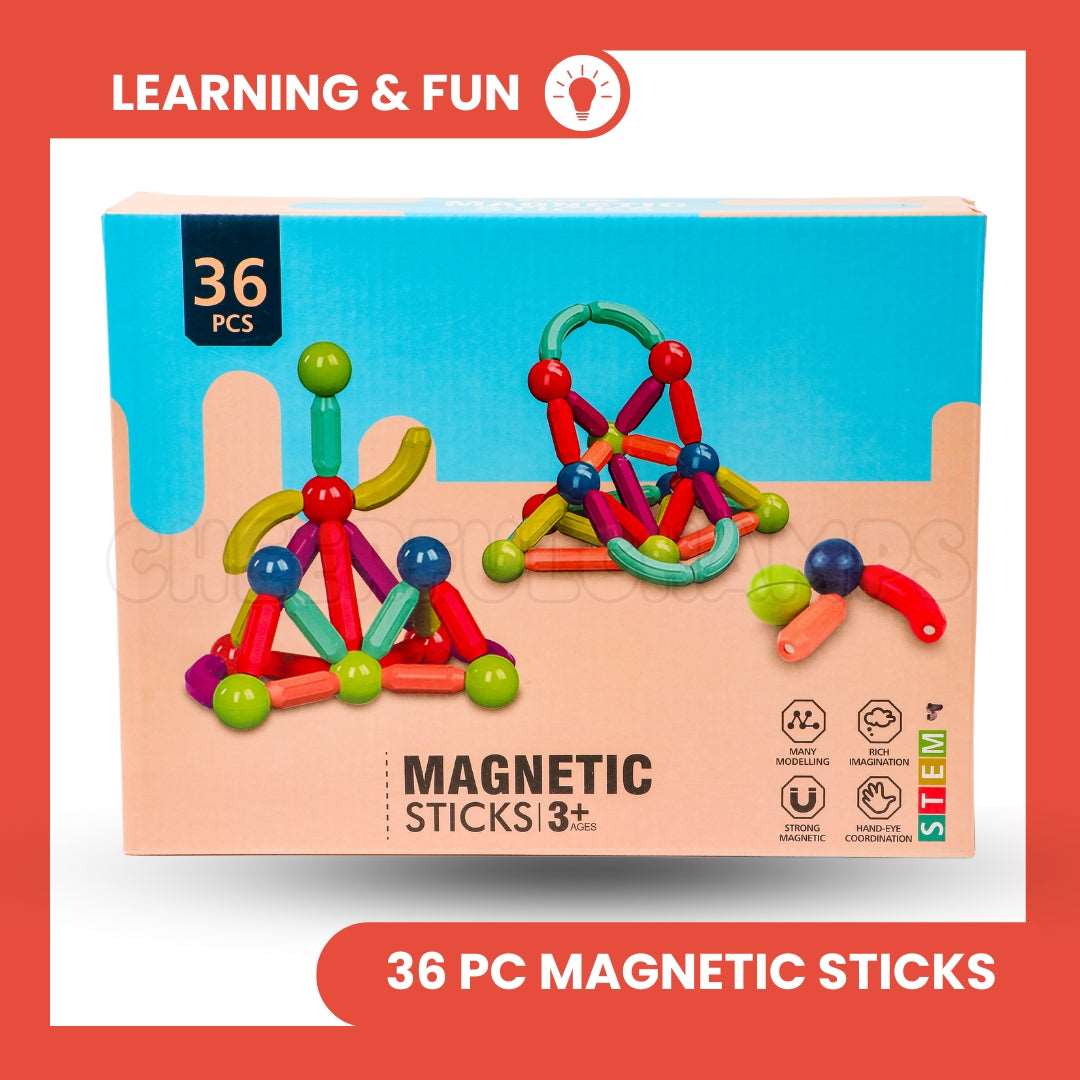 Magnetic Building Sticks For Kids Ages 3 and up (36-Piece Set)